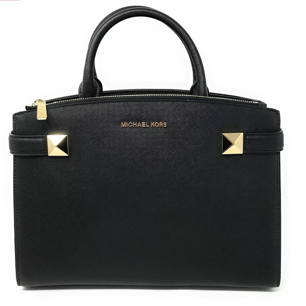 MICHAEL KORS Karla Black Medium Gold-Tone Hardware Saffiano Leather Satchel NWT